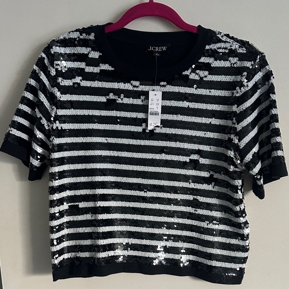 J. Crew Women's Top with Black and Silver Sequins